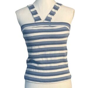 Altar’d State Ribbed Blue & White Striped Knit Halter Tank Top - Size M